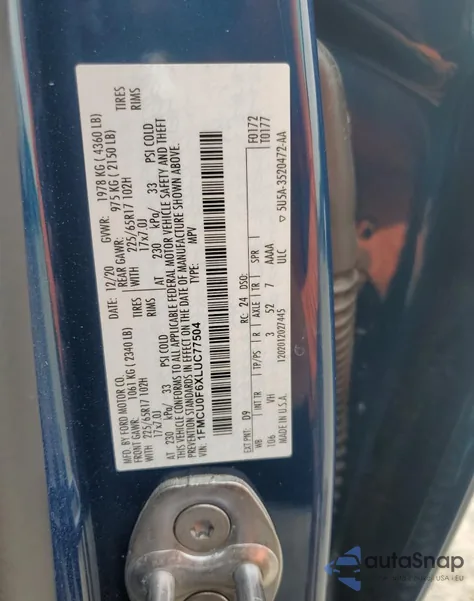 2020 Ford Escape S from USA, damaged, VIN 1FMCU0F6XLUC77504